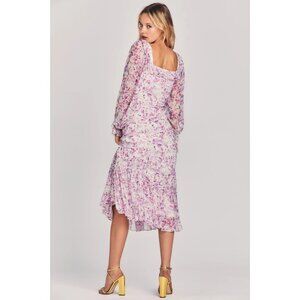 LoveShackFancy Sheer Floral Ruffle Square Neck Midi Dress